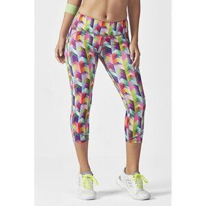 Fabletics Lima Cropped Leggings Rainbow Chevron Mid Rise Women's Size Small